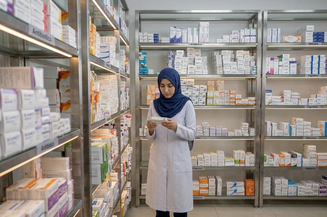 Pharmacist in a warehouse setting